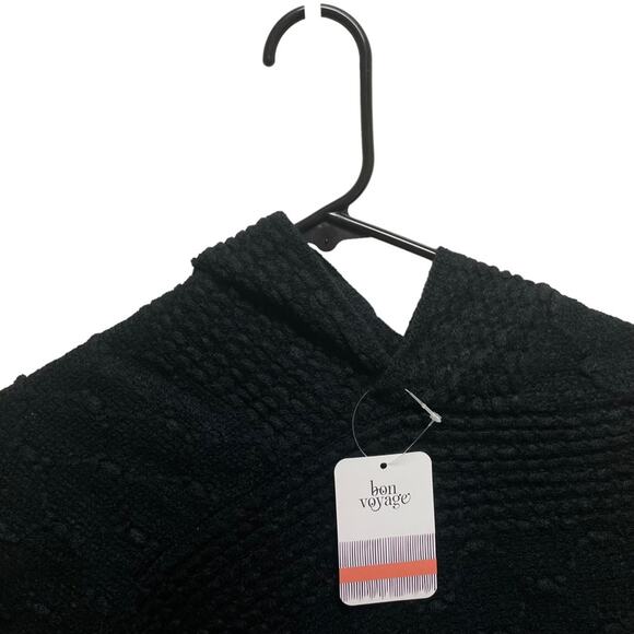 Bon Voyage Black Asymmetrical Fringe Hooded Poncho Sweater Small NWT - Picture 3 of 6